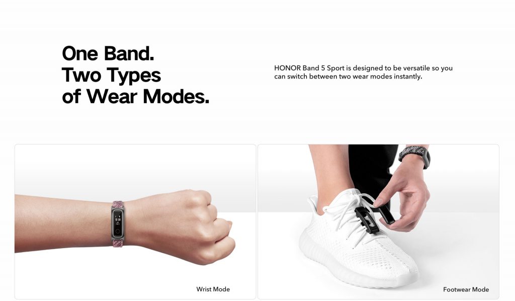 مدهای مختلف کار  Honor Band 5 Sport روی مچ یا کفش