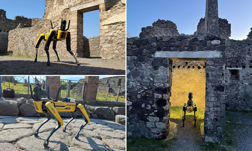 ربات Spot در حال گشت زنی در شهر باستانی پمپئی